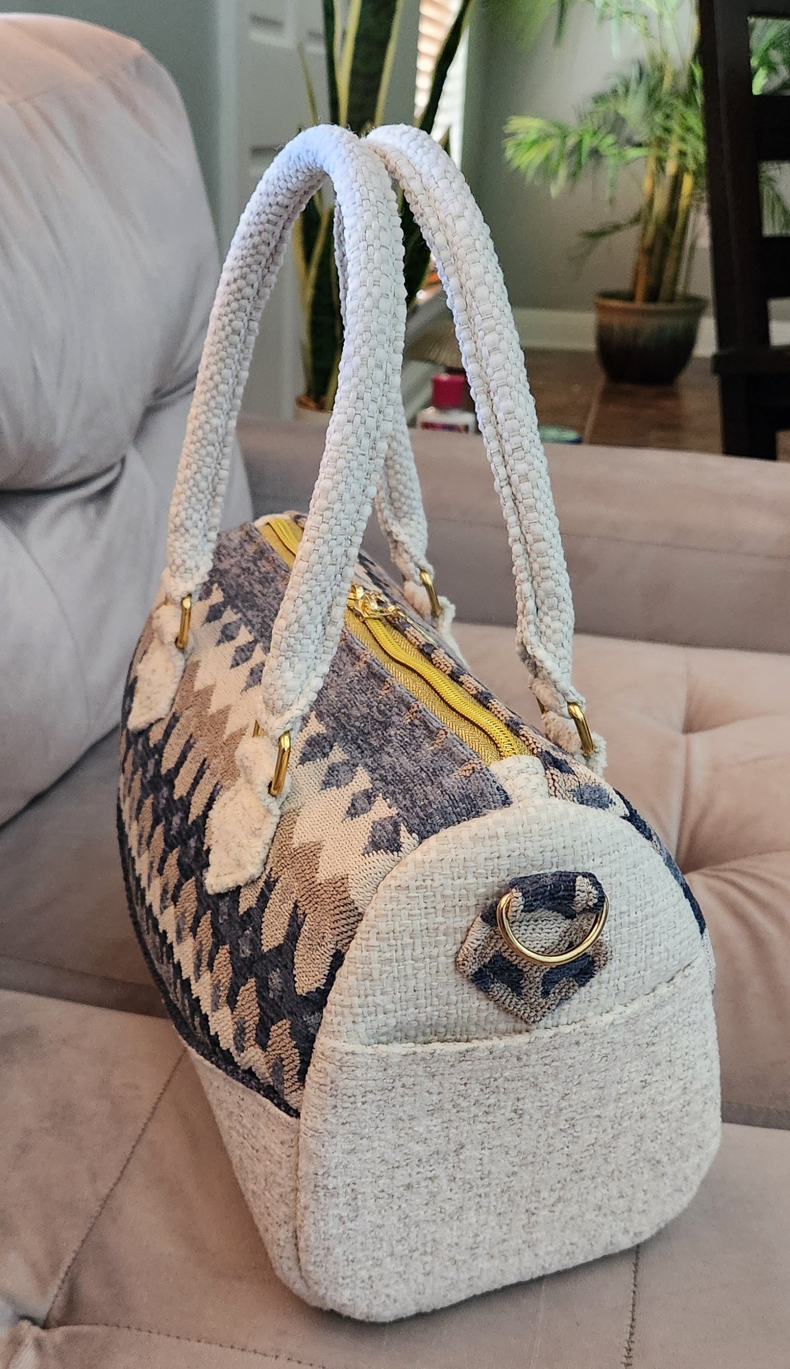 White and Blue Barrel Bag